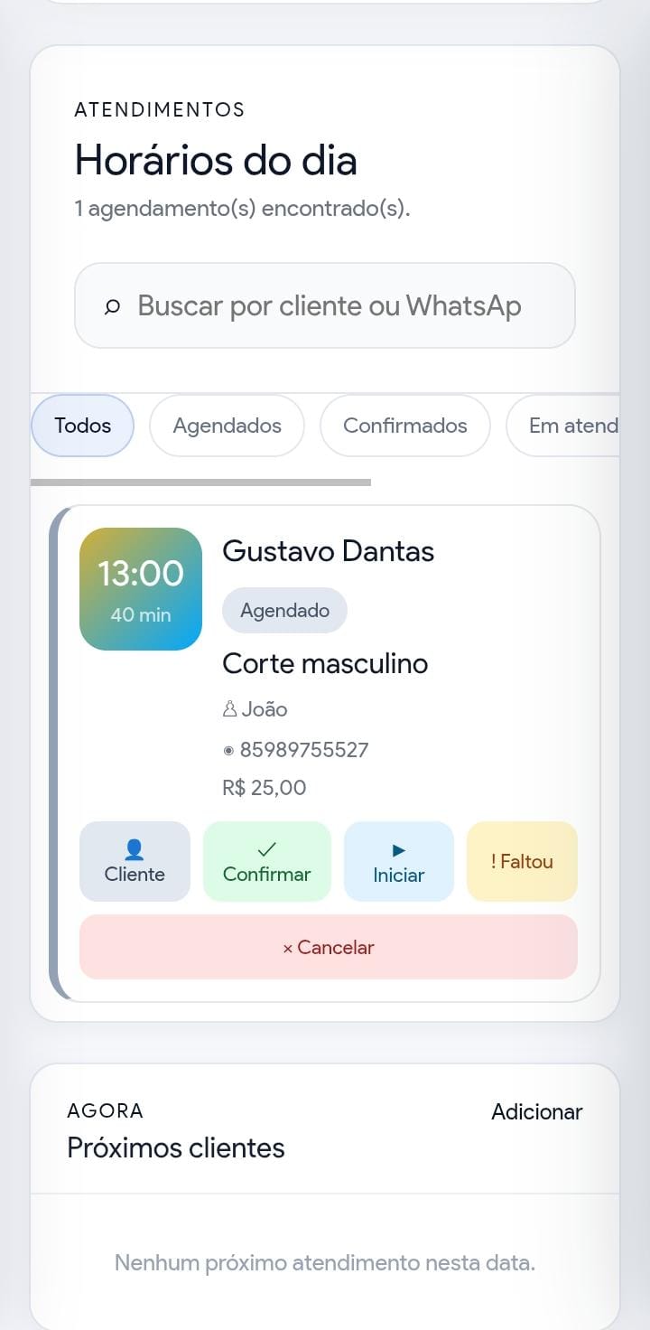 Tela de atendimentos do dia